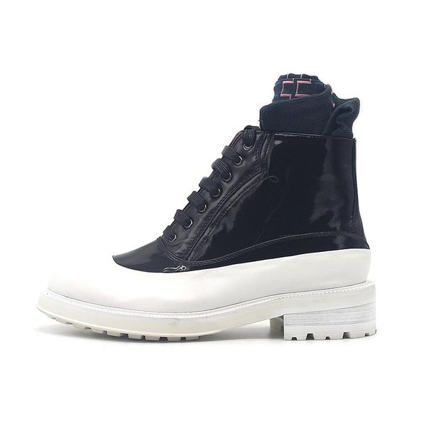 

boots men panelled black white oxford lace up cow leather work high-shoes thick bottom british cowboy botas