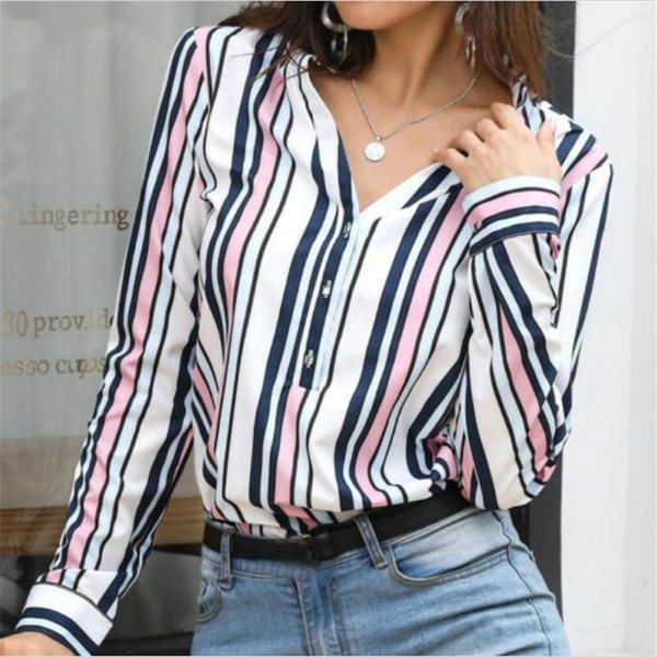

women's blouses & shirts 2021 women long sleeve blouse ladies v-neck loose females casual shirt plain button, White