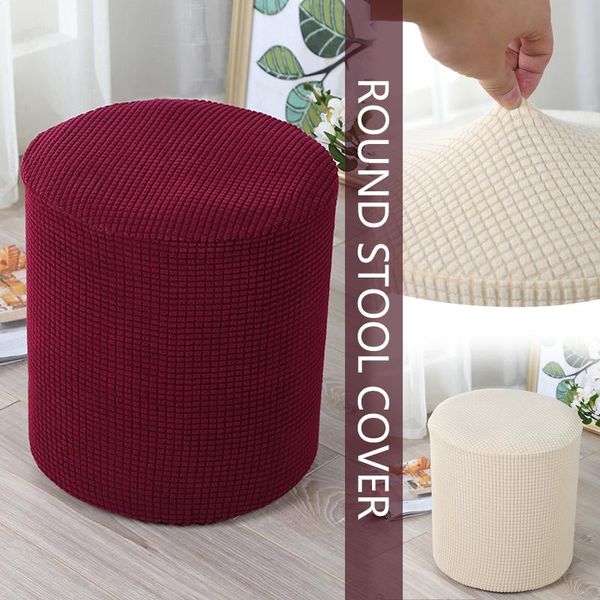 

chair covers solid elastic round ottoman slipcover footstool protector stool poufs living room cover