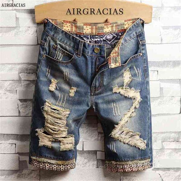 AIRGRACIAS Hommes Déchiré Court Jeans Marque Vêtements Bermudes Coton Shorts Respirant Denim Homme Mode Taille 28-40 210629