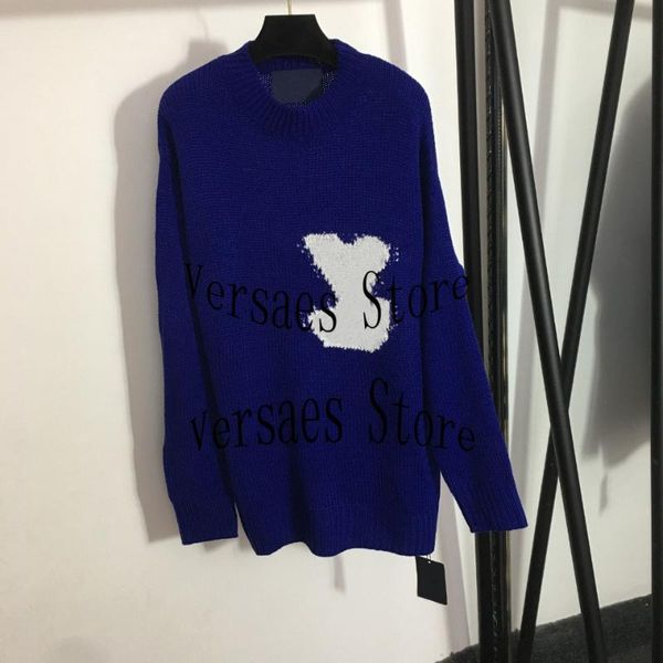 

women's sweaters 2021 luxury design high-end fashion letter jacquard wool round neck temperament loose long sleeve knitted sweater, White;black