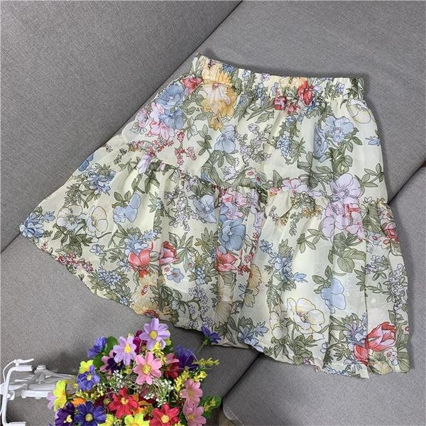 

skirts 2021 korean women fashion high waist print skirt plus size broken flower mini ruffled printed beach m-7xl, Black