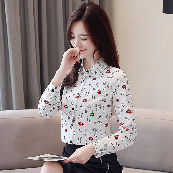 

2021 new spring summer fashion women lady casual floral shirt turn down collar print literary retro elegant holiday style chiffon kjb1, White