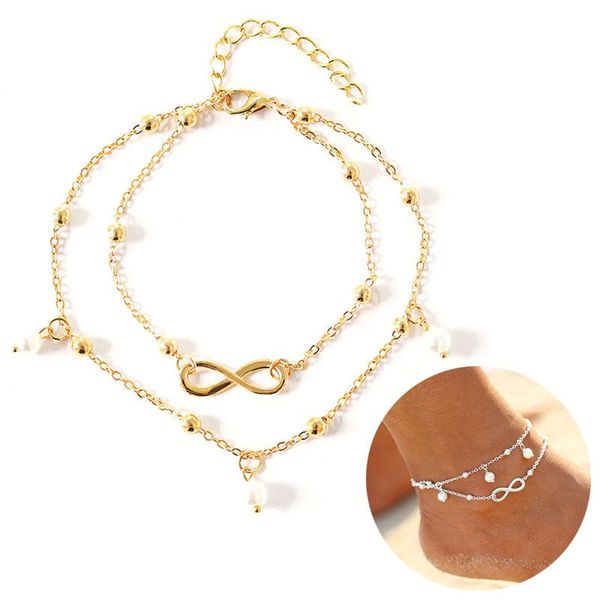 

anklets double layered women numeral 8 anklet bracelet artificial pearl bracelets bangles ladies fashion trendy accessories, Red;blue
