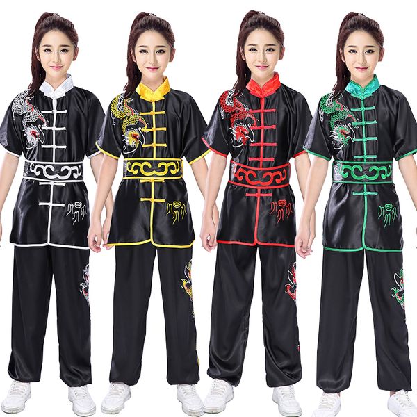 

martial arts set taiji kungfu clothes male female summer half sleeve traditional chinese wushu suit performance clothing, Black;red