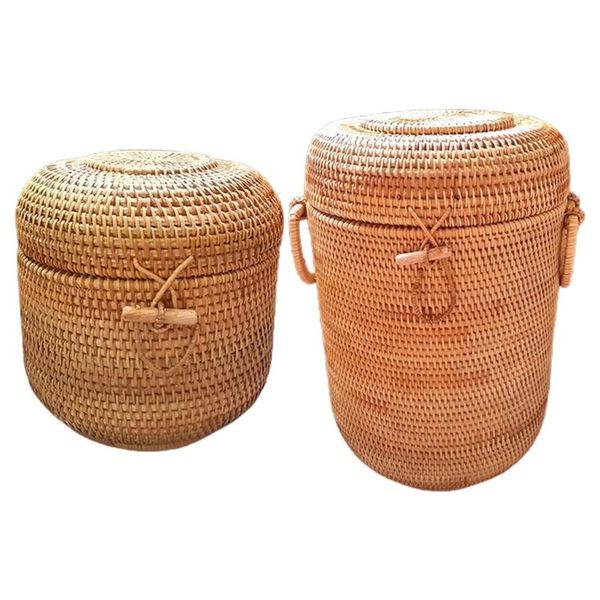 

storage baskets hx5f handmade rattan basket snack fruit vegetable box with cover for sundries jewelry tea ornaments container organizer