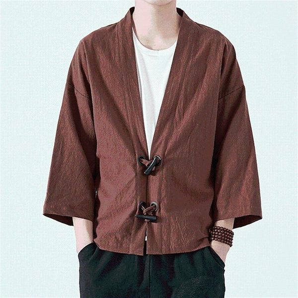 

men's jackets cardigan robe japanese style and wind jacket kimono, Black;brown