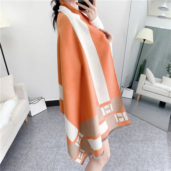 

70% off new double-sided splicing scarf women's cashmere thickened autumn and winter warm decoration dual-purpose shawl, Blue;gray