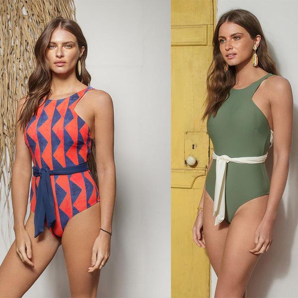 

new solid patchwork swimwear women swimsuit backless one piece swimsuit bandage beachwear elegant bathing suit monokini