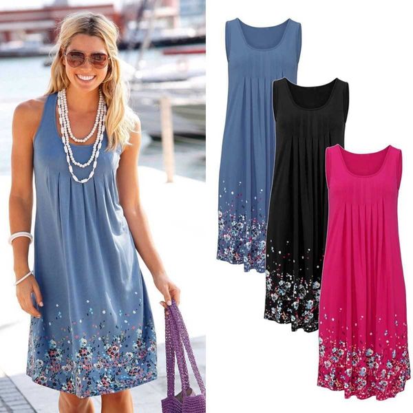 

casual dresses sleeveless floral women clothes plus size 4xl 5xl beach ladies es women's summer sun 7rhn, Black;gray
