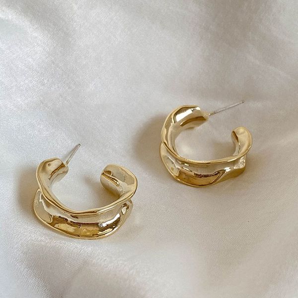

designer jewellery earrings womenearrings silver needle temperament irregular personalized metal texture word half arc minority, Golden