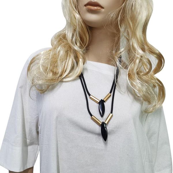 

pendant necklaces black rubber rope metal with stone decoration long necklace women elegant exaggeration party women's jewelry, Silver