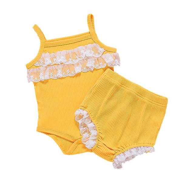 

clothing sets girl lace patchwork set spaghetti straps sleeveless and short pants 2-piece suits, White