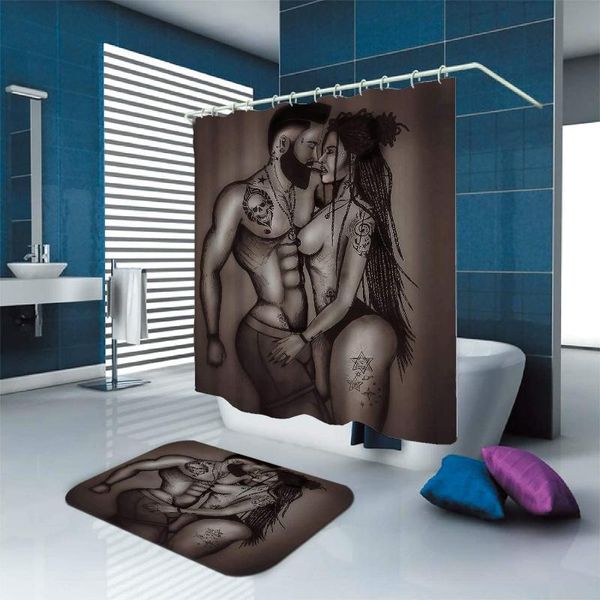 

shower curtains black african american couple lover bath curtain
