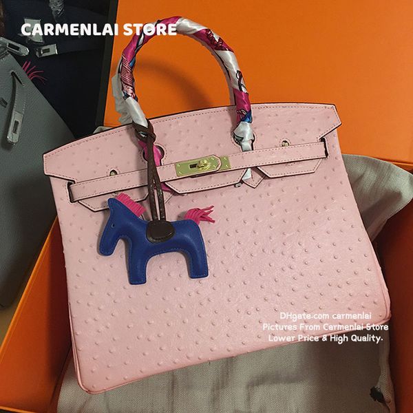 

fashion ostrich embossed tote bags luxury purses designer handbag purse womens real cowhide genuine leather ladies crossbody bag 30cm