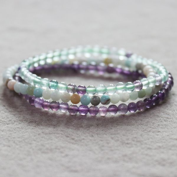 MG0053 Set di braccialetti di pietre preziose mini da 4 mm all'ingrosso Bracciale di ametista con amazzonite Nuovo design Gioielli di yoga per donna con fluorite verde