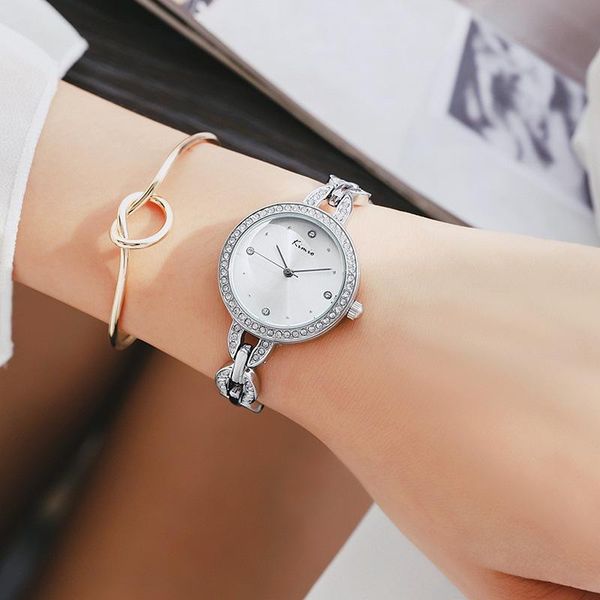

wristwatches kimio brand full rhinestone women bracelet watch 2021 silver luxury dress watches ladies crystal quartz wristwatch clock, Slivery;brown