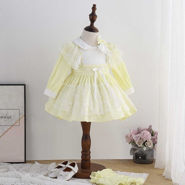 2PCS Kleinkind Mädchen Spanische Kleider für Kinder Baby Royal Kleid infant Türkei Spanien Stil Ballkleid Bogen spitze kleider 210615