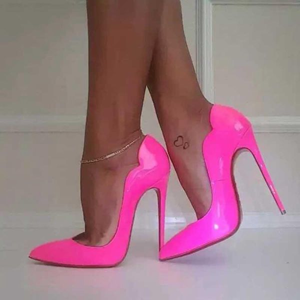 

dress shoes pink curl upper women patent pointed toe stiletto high heels ladies party club dance pumps plus size, Black