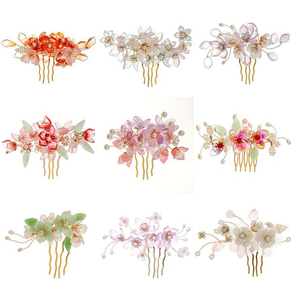 

vintage gold tiara hair combs for wedding headpiece pearl flower handmade combs baroque crystal veil women jewelry party, Golden;silver