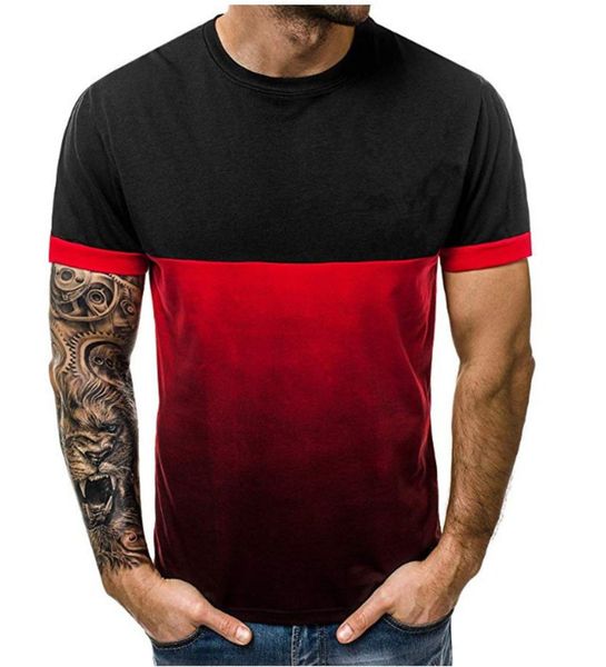 

men's leisure sports fitness gradual splicing short sleeve t-shirt summer personalized color matching t-shirt men, White;black