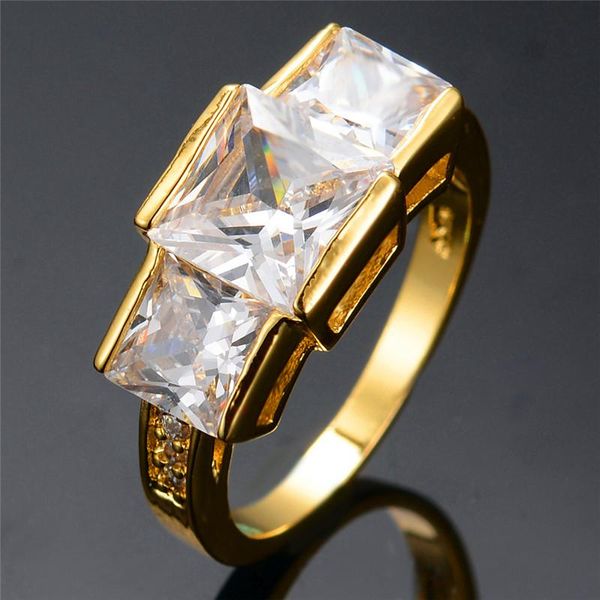 

wedding rings luxury female white crystal zircon ring fashion gold color unique style promise engagement for women, Slivery;golden