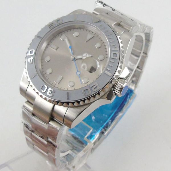 

wristwatches 40mm grey dial sapphire glass ceramic bezel miyota 8215 automatic movement men's watch, Slivery;brown