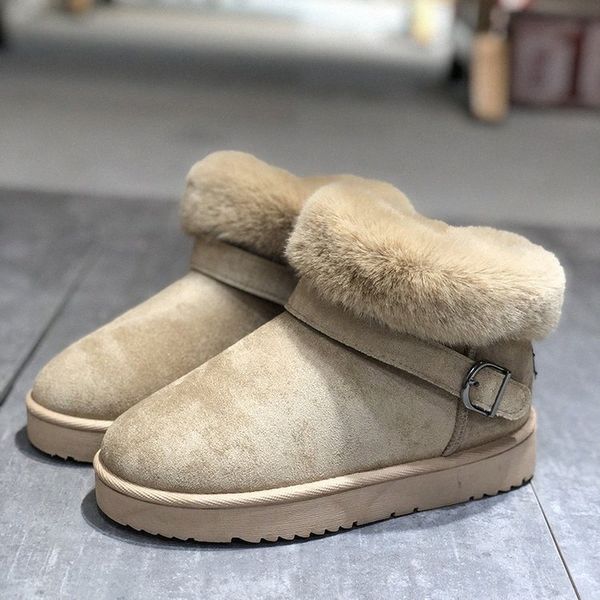 

2019 winter cross border snow boots womens new thickened plush buckle cotton shoes wool belt buckle warm boots wedges shoes designer s k6ct#, Black