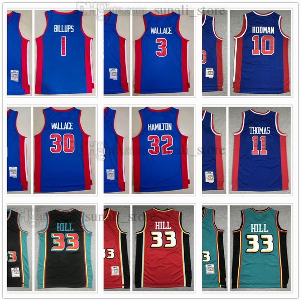 

retro man mitchellness basketball jerseys 1988-89 dennis 10 rodman isiah 11 thomas grant 33 hill 2003-04 ben 3 rasheed 30 wallace chauncey 1, Black;red