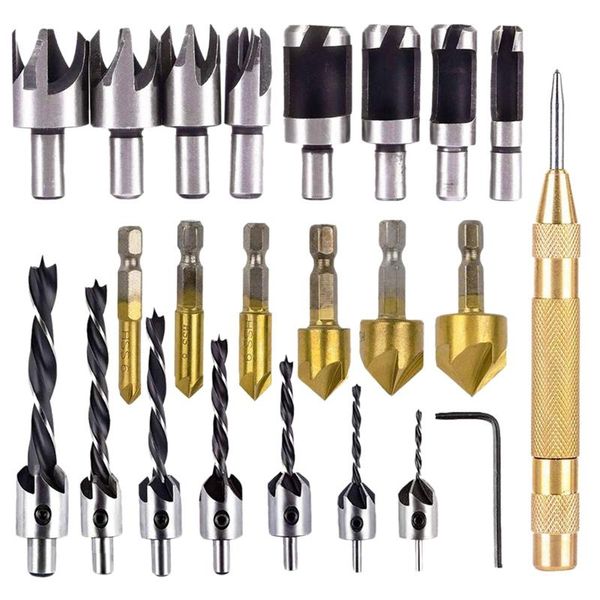 

professional drill bits 23-pack woodworking chamfer drilling tool countersink wood plug cutter and automatic