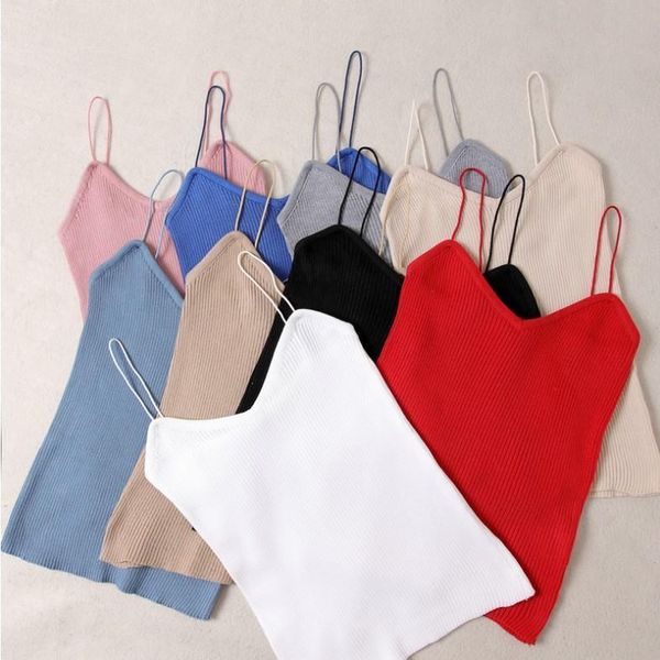 

16 colors cotton modal knitted camis summer solid stripe camisole women tank fitness femme t shirt, White