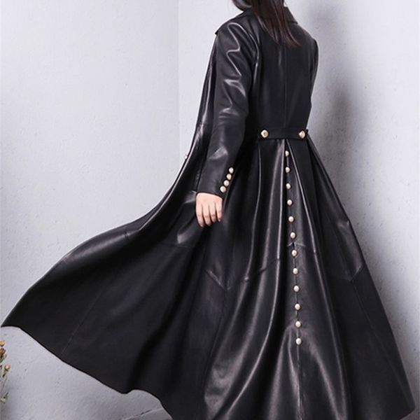 

lautaro autumn long skirted red black faux leather trench coat for women double breasted elegant luxury fashion 4xl 5xl 6xl 7xl 211221