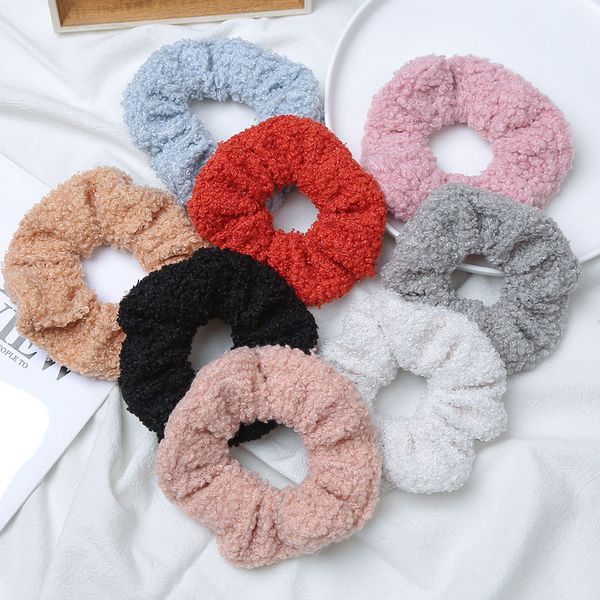 

simple fashion solid color girls children autumn winter elastic woolen scrunchie scrunchy hairbands rope ponytail holder hair accessories, Slivery;white