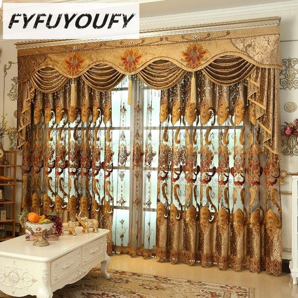 

curtain & drapes high end european for living room/bedroom customized blue coffee water soluble embroidery lace curtains