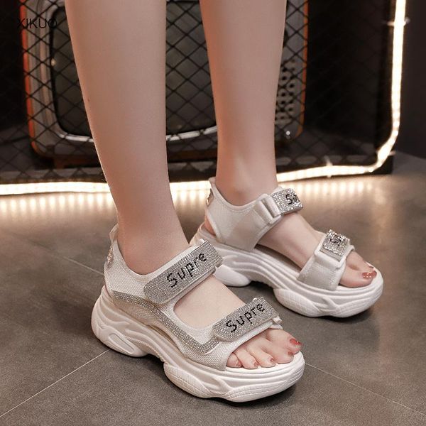 

slippers women's fashion shoes 2021 diamond thick soled sports sandals, Black