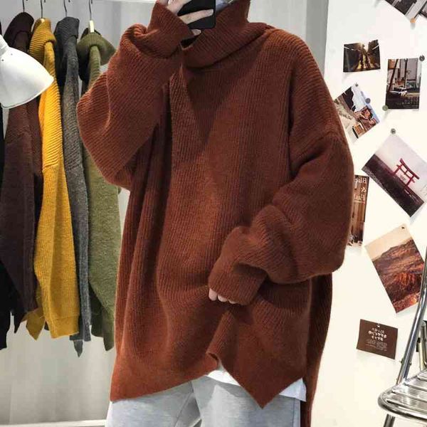 

men's sweaters winter thick turtleneck sweater warm fashion casual retro knitted pullover men loose korean oversize mens clothes t, White;black
