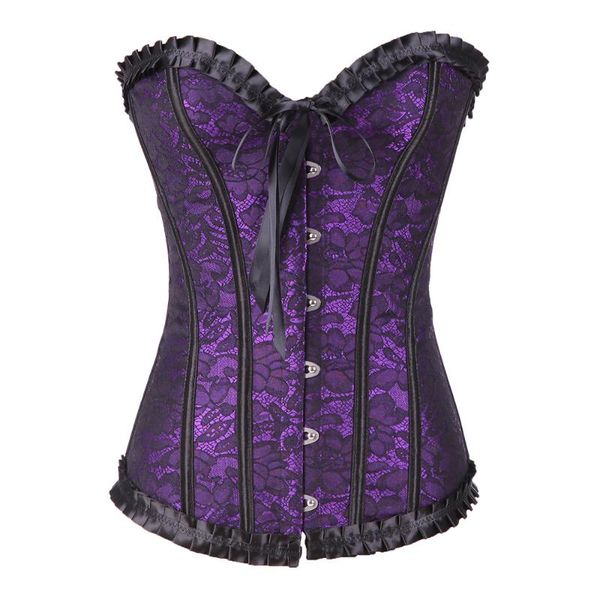 

bustiers & corsets women corset steampunk gothic purple red lace up overbust waist trainer bustier cincher plus size underwear corselet, Black;white