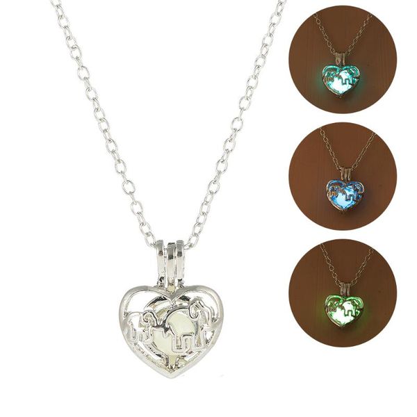 

pendant necklaces 2021 women necklace glow in the dark heart halloween hollow luminous stone gifts accesories, Silver
