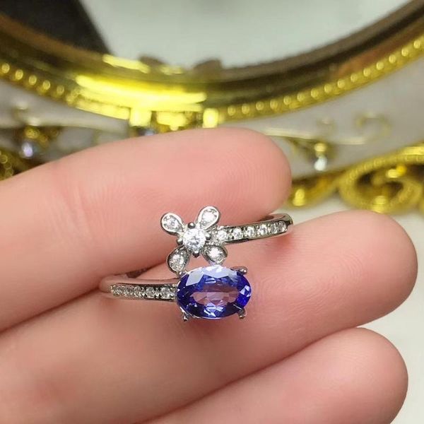 

cluster rings 100% real and natural tanzanite 925 sterling silver fine jewelry party gift, Golden;silver