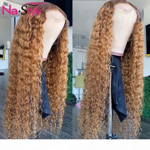 

colored curly human hair wig for black women t deep part honey blonde wig pre plucked bleached knots glueless 150% remy, Black;brown