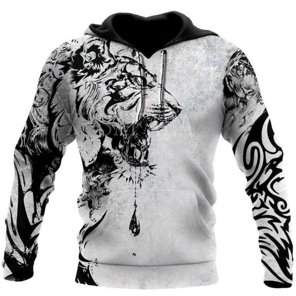 

men's hoodies & sweatshirts power tiger tattoo 3d all over print plus size hoodie man women harajuku outwear zipper pullover sweatshirt, Black