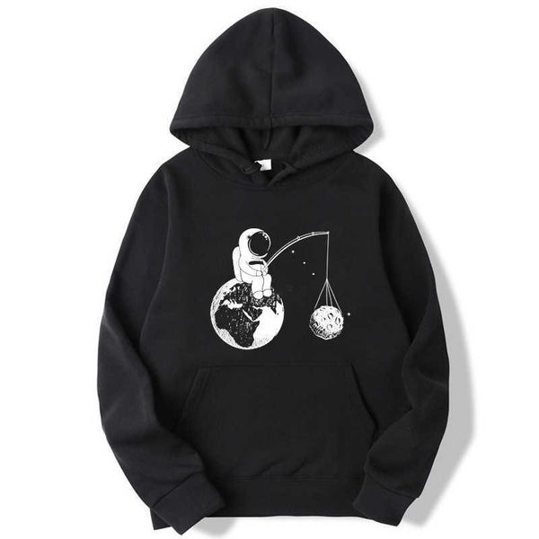 

fashion brand men's hoodies astronaut funny design printing blended cotton spring autumn male casual hip hop sweatshirts hoodie 210715, Black