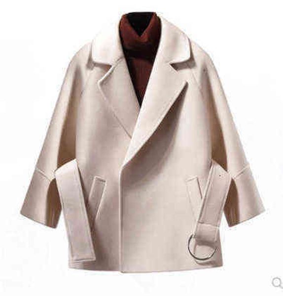

south korea's petite short woolen coat women's autumn and winter student cloak closed waist camel color, Black