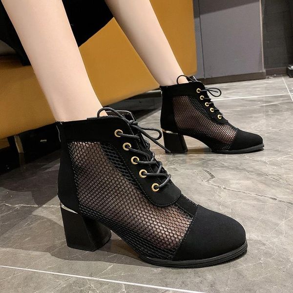 

boots zipper brand women's shoes low heels booties boots-women fashion flat 2021 rubber high heel elegant summer ladies rome scandals, Black