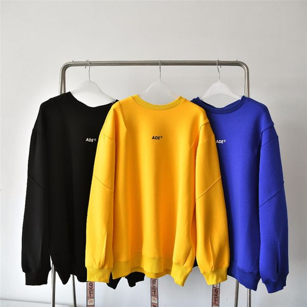 

2021 new streetwear oversize ader error sweatshirts men women lrregular stitches pullover ade printing yellow blue hoodies bjyq, Black