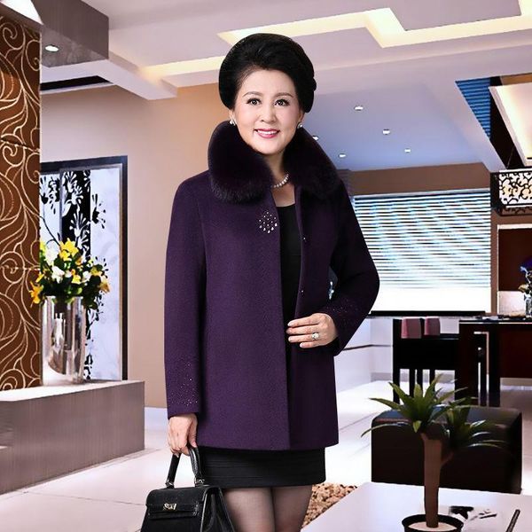 

middle aged and old people's woolen coat short mother's dress small woolen coat nizi winter dress cashmere women's, Black