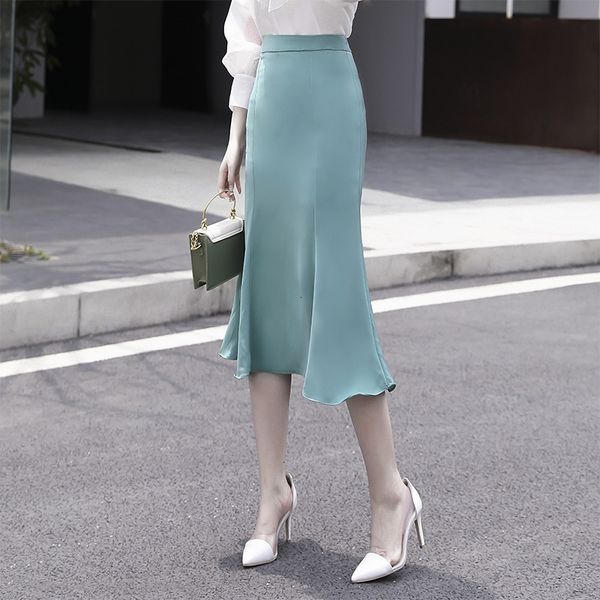 

new high 2021 waist vintage women spring a-line fashion black khaki elegant midi length skirt faldas jupe femme saia s1z7