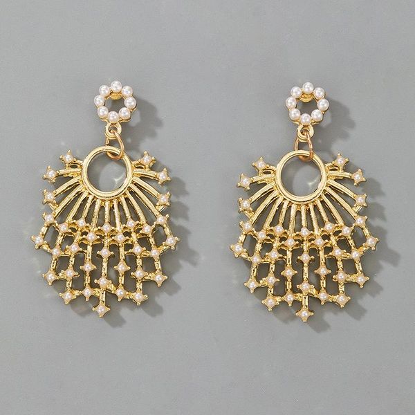 

dangle & chandelier huatang fashion geometric pearl drop earrings for women exaggerated gold color big ladies ear hanging jewelry gift, Silver