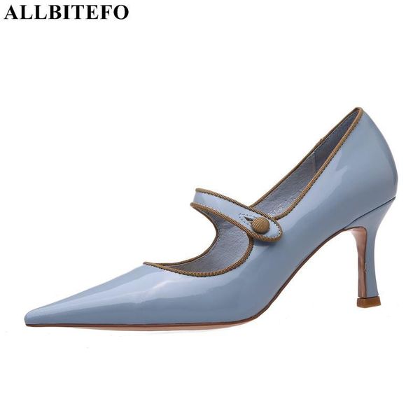 

dress shoes allbitefo fashion retro genuine leather high heels autumn/spring women zapatos de mujer stiletto, Black