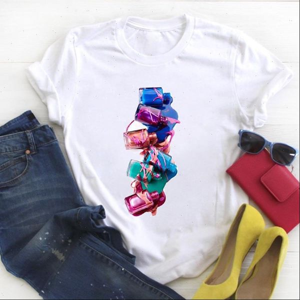 

women 3d fingernail print korean fashion make up ladies summer tee female shirt clothes tshirt womens graphic t shirt, White